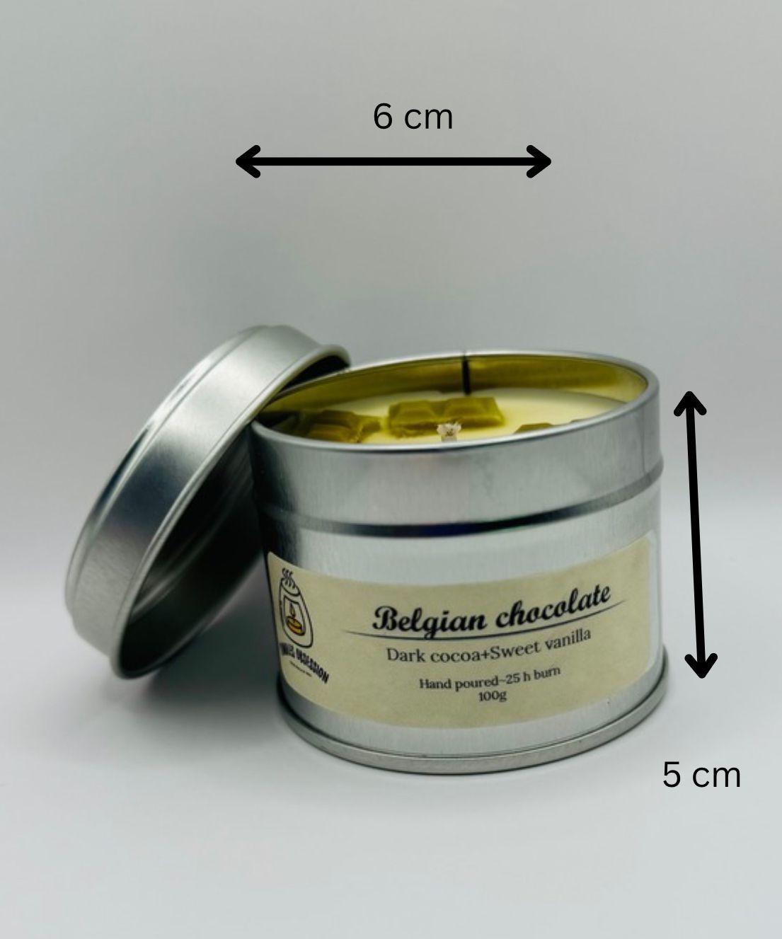 Belgian chocolate tin candle