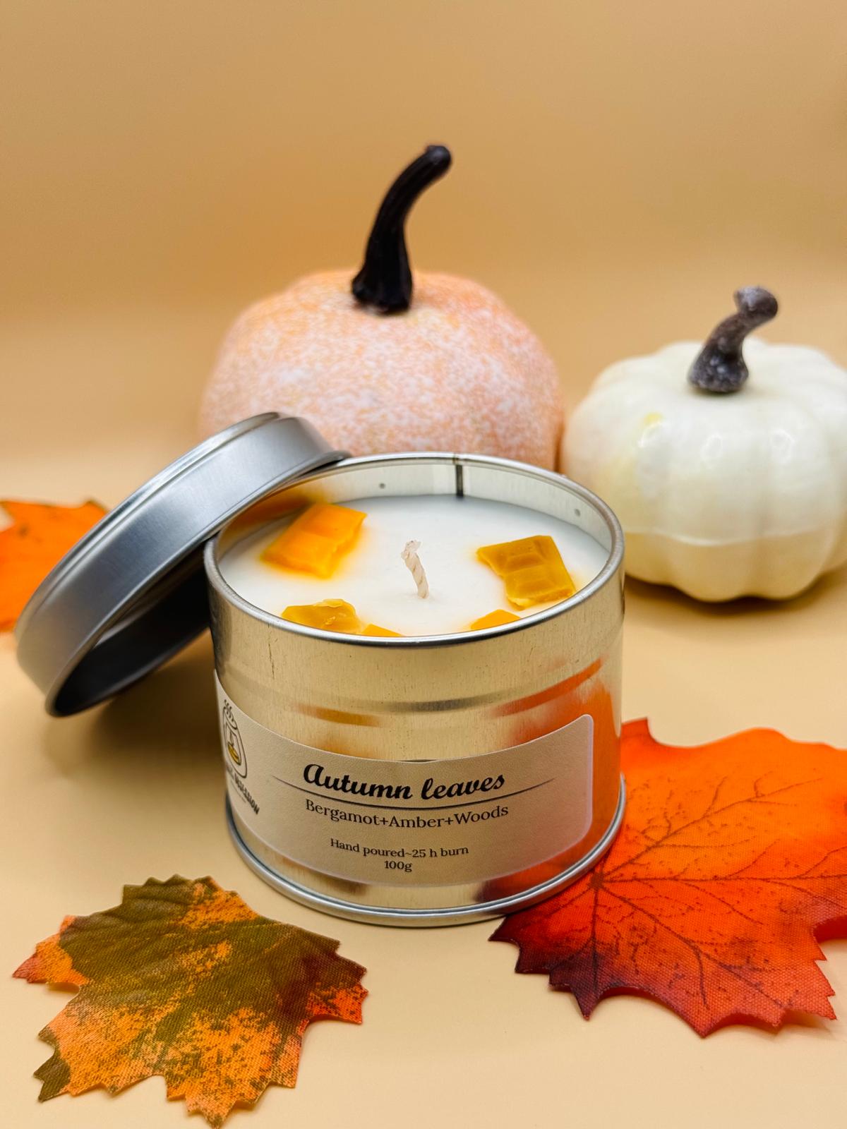 Autumn leaves tin candle