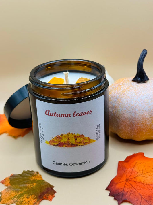 Autumn leaves glass candle