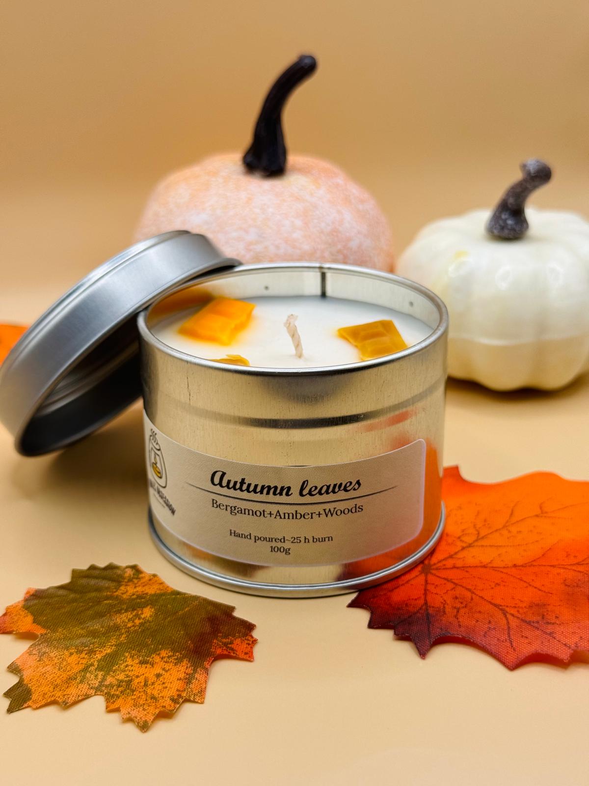 Autumn leaves tin candle