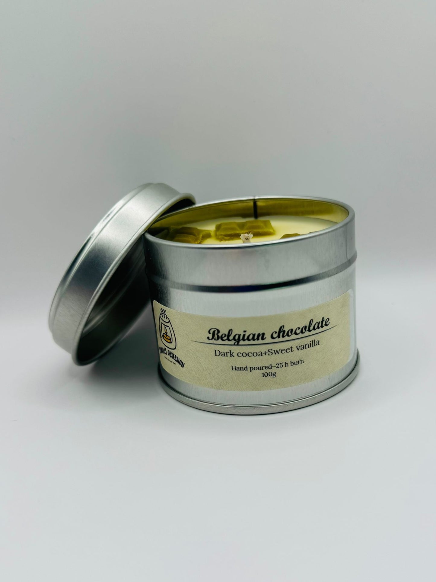 Belgian chocolate tin candle